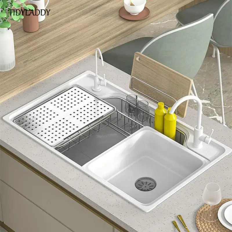 Japanese Kitchen Sink Nano Stainless Steel White Single Slot Modern Luxury Multifuctional Workstation Sink with Storage Rack luxury nano stainless steel kitchen sink white single slot modern japanese multifuctional workstation sink with storage rack