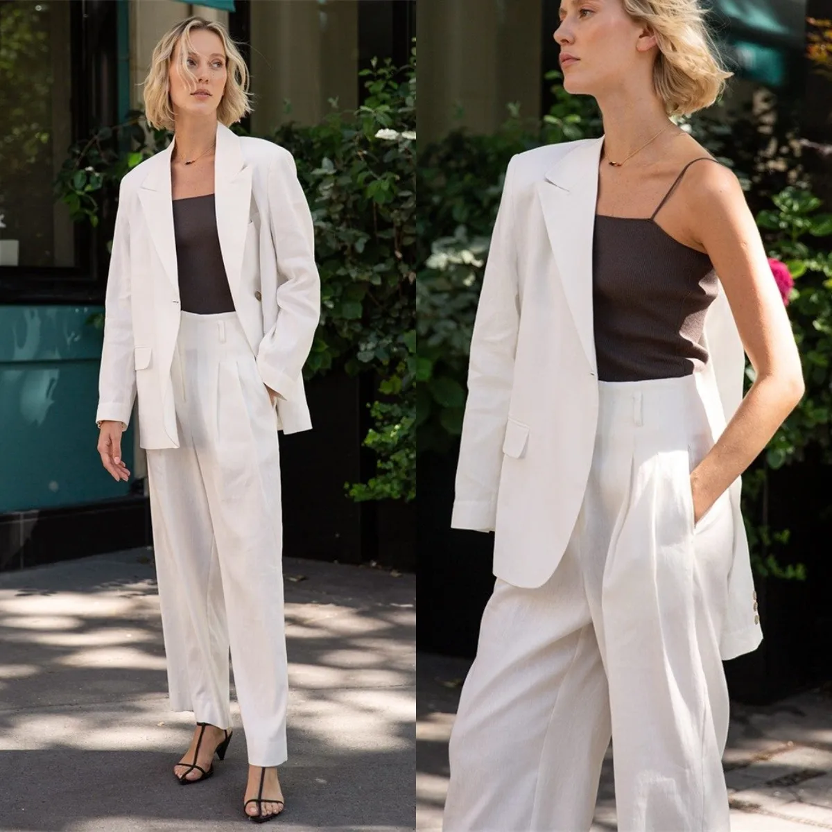 

Женский офисный костюм из блейзера и брюк, Белый свободный деловой костюм под смокинг для свадьбы, повседневная куртка, весна 2023