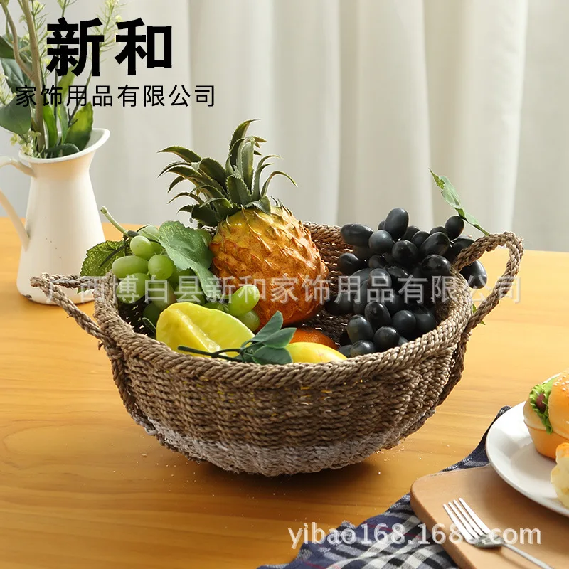 

Seaweed weaving storage box, storage box, storage basket, straw tabletop arrangement, rattan basket, pastoral straw bread basket