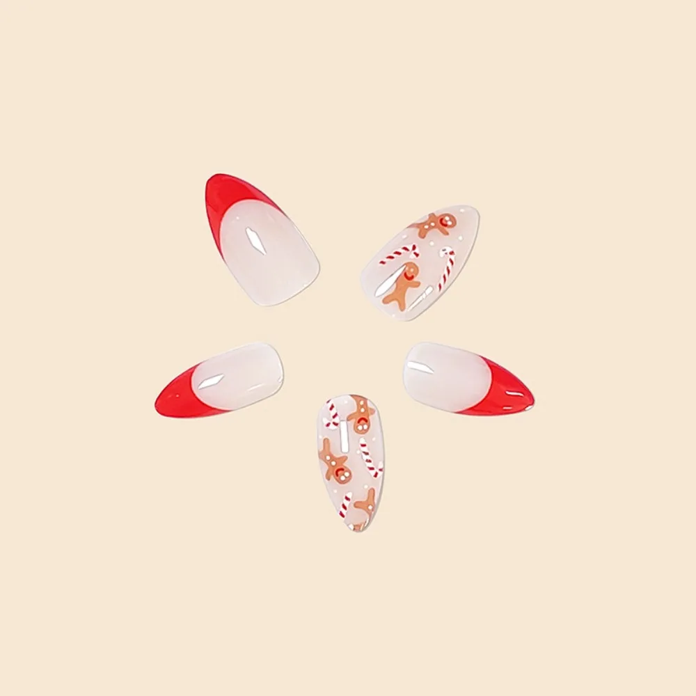 Waterproof Valentine's Day French Fake Nails Wearable Manicure Christmas Almond False Nail Full Cover Nail Tips Girl