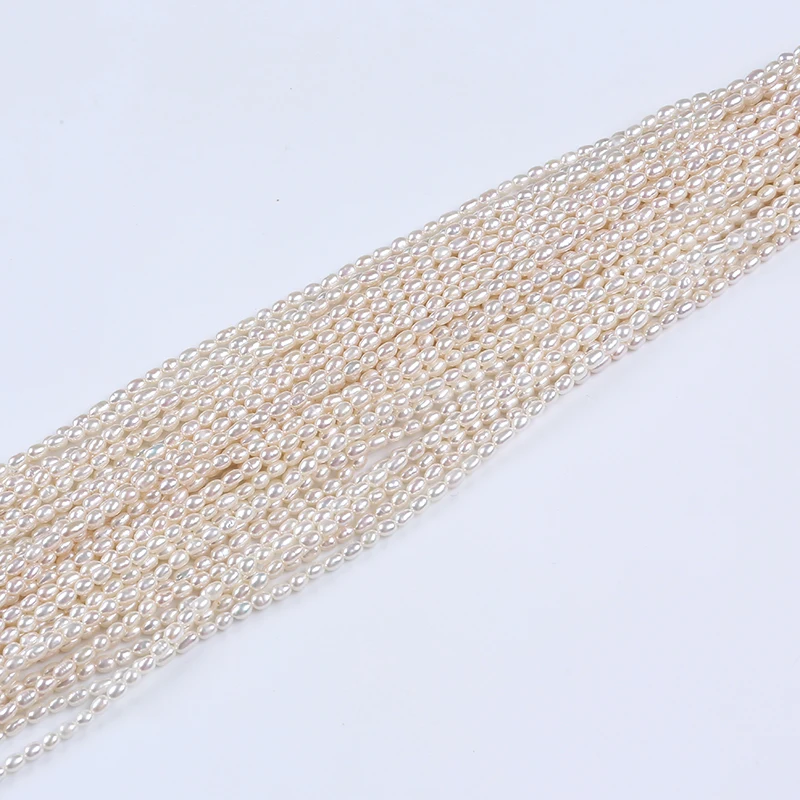 

3.5-4mm AA Cultured White Natural Rice Shape Loose Beads Freshwater Pearl Strand