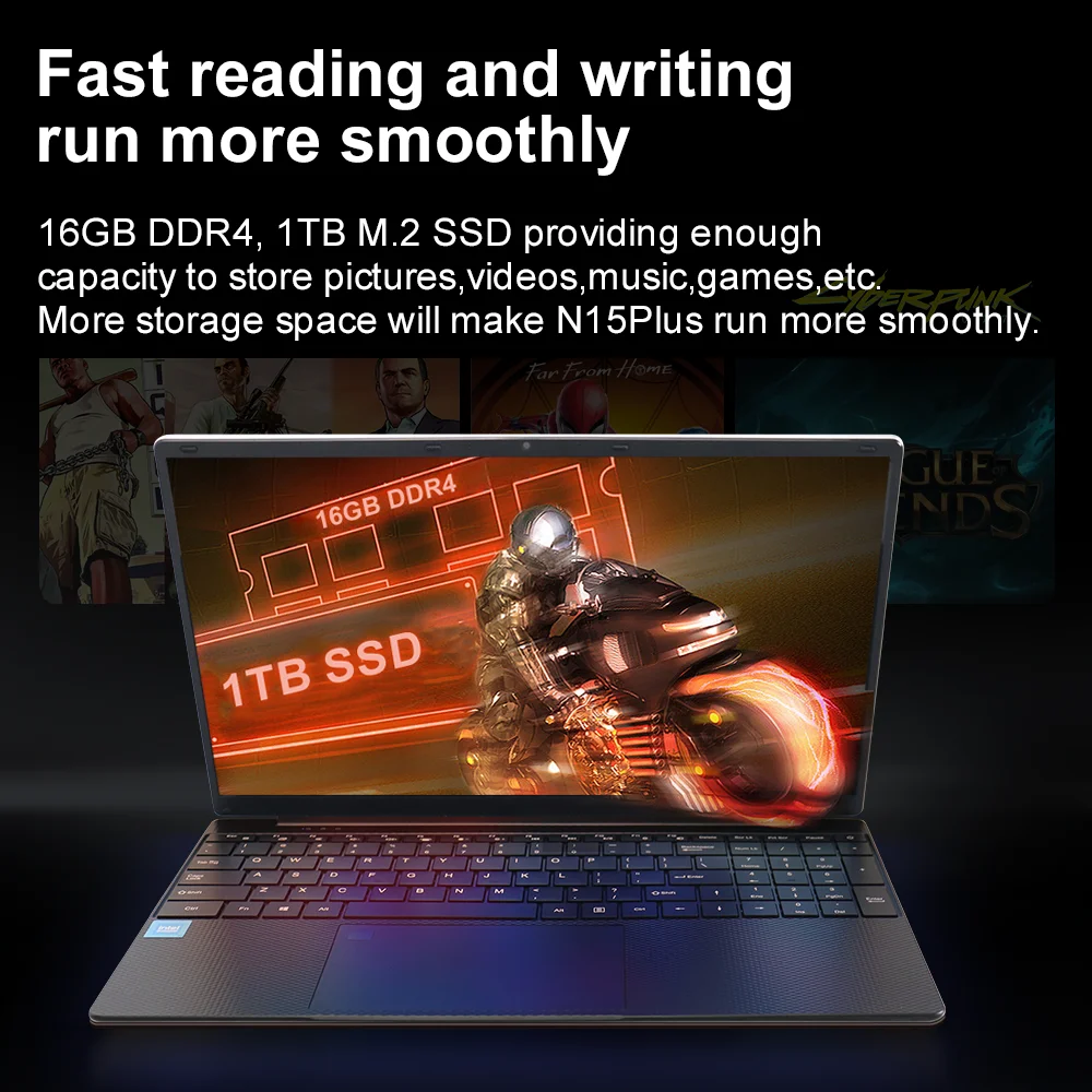 Ninkear N15 PLUS Laptop Intel 12th N100 WiFi 6 15.6-inch FHD IPS 16GB DDR4+1TB SSD Backlit Keyboard Fingerprint Reader Notebook 3