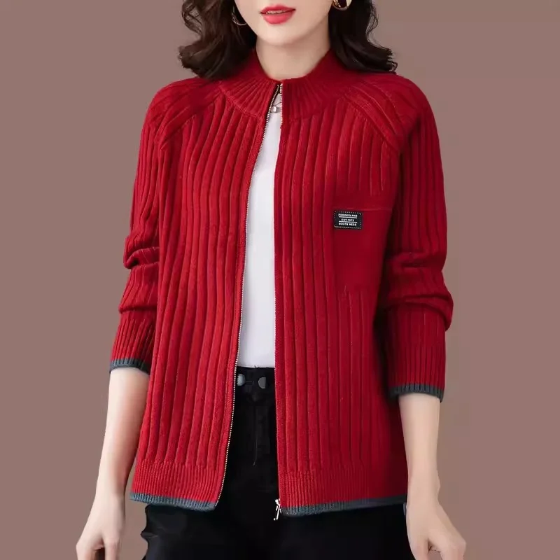 Knitted Cardigan Women's Jacket 2024 Spring And Autumn New Outerwear Loose And Stylish Long Sleeved Casual Zipper Sweater Green