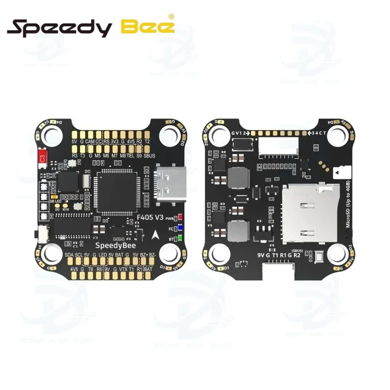 ESC 55A 60A du SpeedyBee F405 V3 Stack, soudures et composants électroniques détaillés.