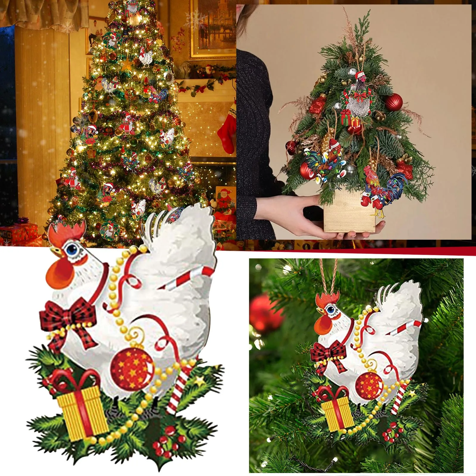 thumbnail image 1 of Decoración navideña para el hogar, gallo navideño, colgante creativo, adornos para árboles de Navidad, decoración de madera para el hogar, 1 of 5