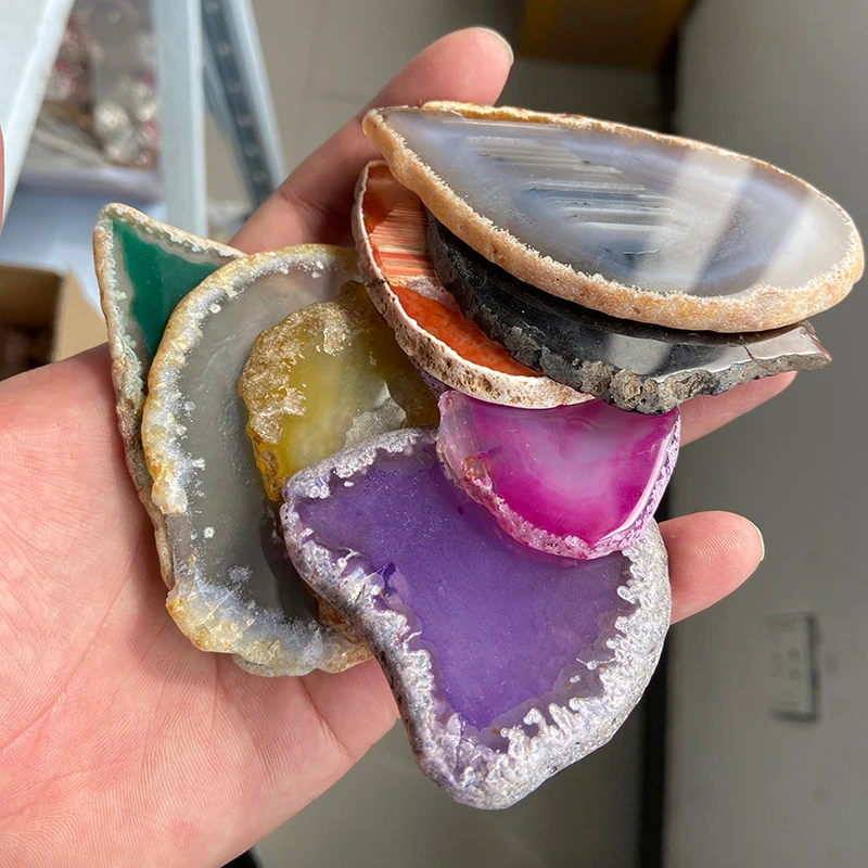 No Hole 1PC 50-80mm agate naturali irregolari Geode fetta Reiki guarigione cristallo pietra fetta trovare regali minerali decorazioni per la casa fai da te