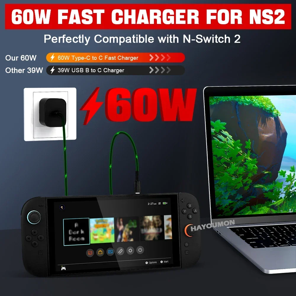 Universal Fast Type C USB Power Supply Wall Charger Cable - 60W Charging Adapter