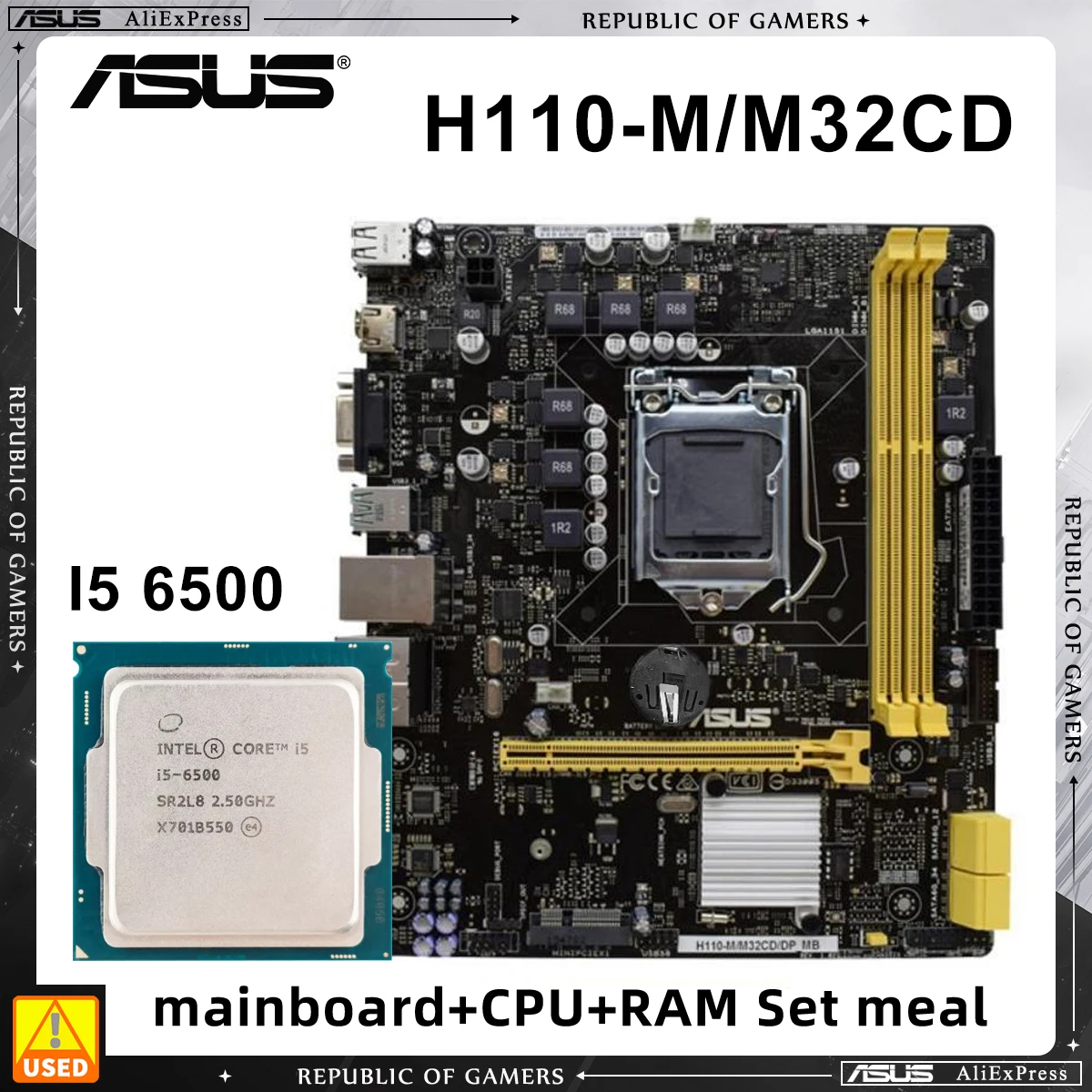 

ASUS H110-M/M32CD/DP_MB With Core i5 6500 Used Motherboard CPU Set LGA 1151 Socket Intel H110 Chipset 2x DIMM Max. 16GB DDR3