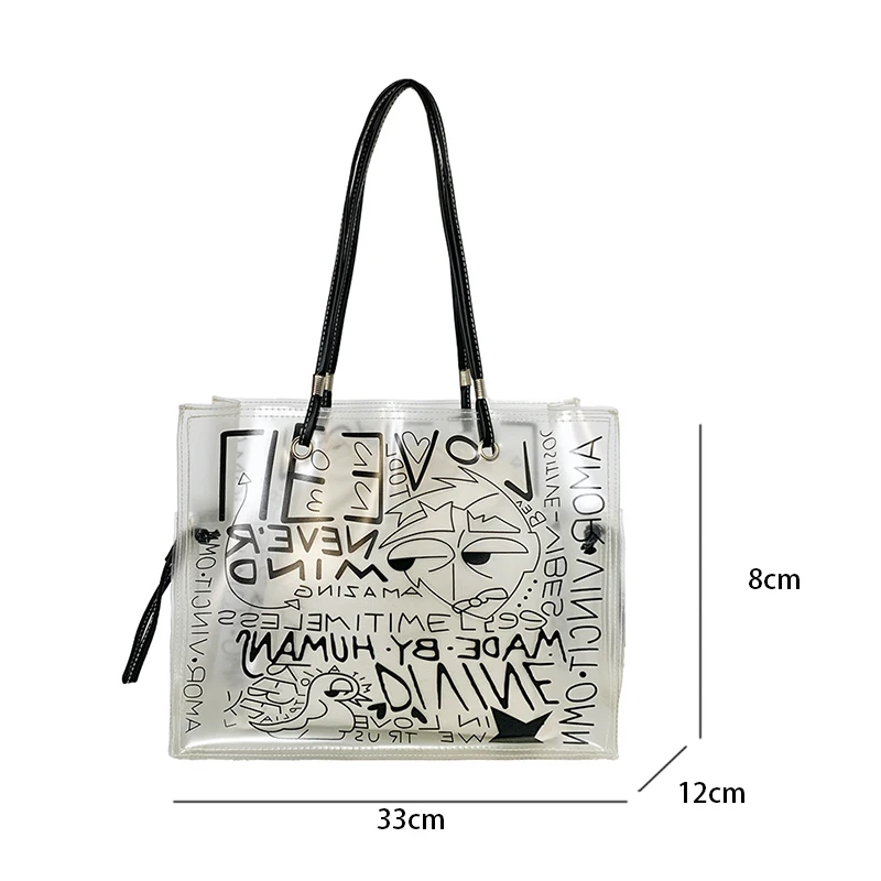 Ladies Transparent Tote Bag Graffiti Large Capacity Shoulder Bag