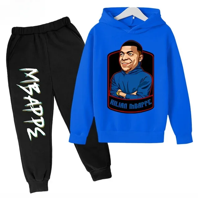 thumbnail image 1 of Ropa para niños Conjunto de sudadera con capucha para niños y pantalones de sudadera Conjunto deportivo de 2 piezas para niños y niñas Ropa estampada de Mbappé, 1 of 5