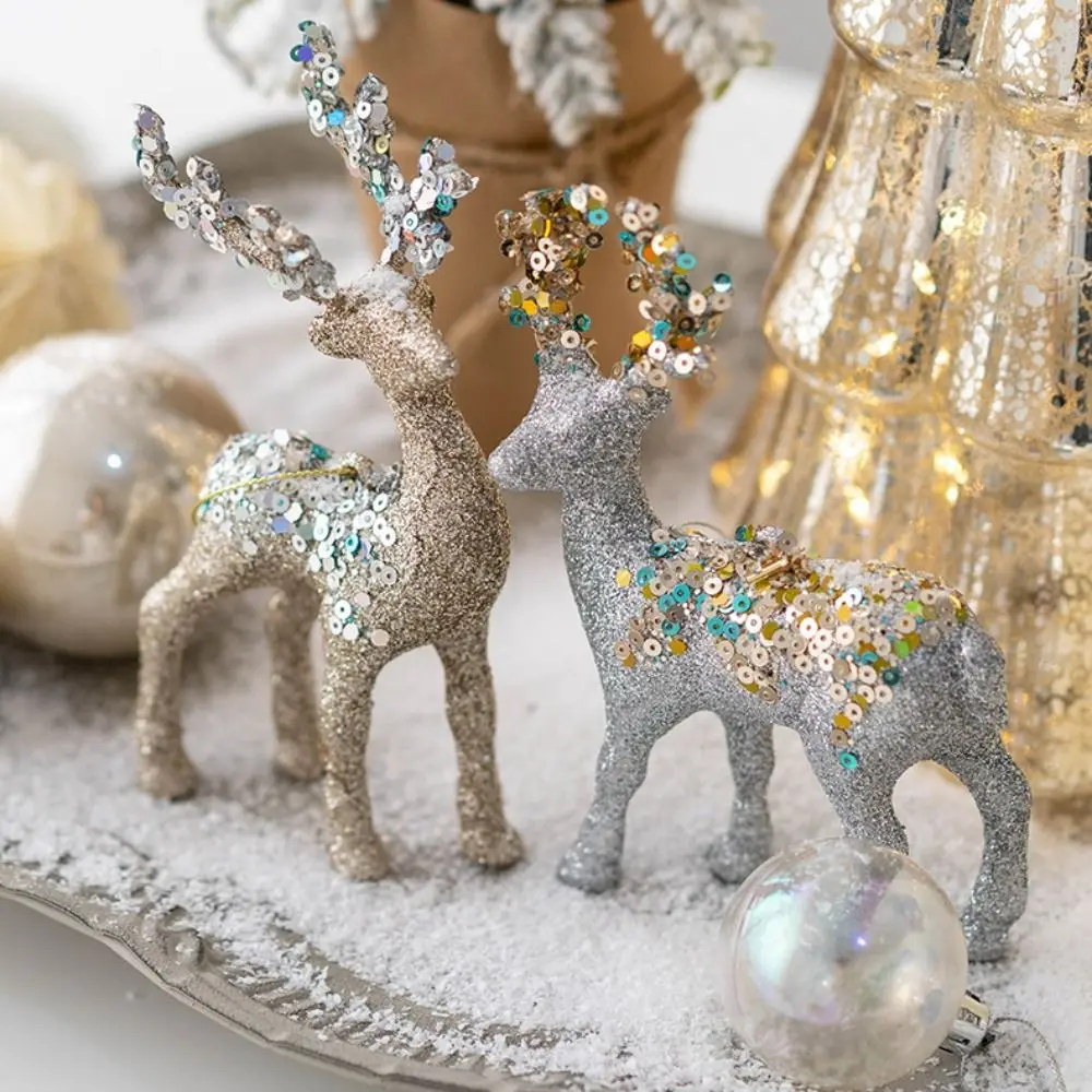 Lovely Glittering Simulation Reindeer Elk Flocking Fabric PVC Glitter Deer Decor DIY Xmas Elk Decorations Merry