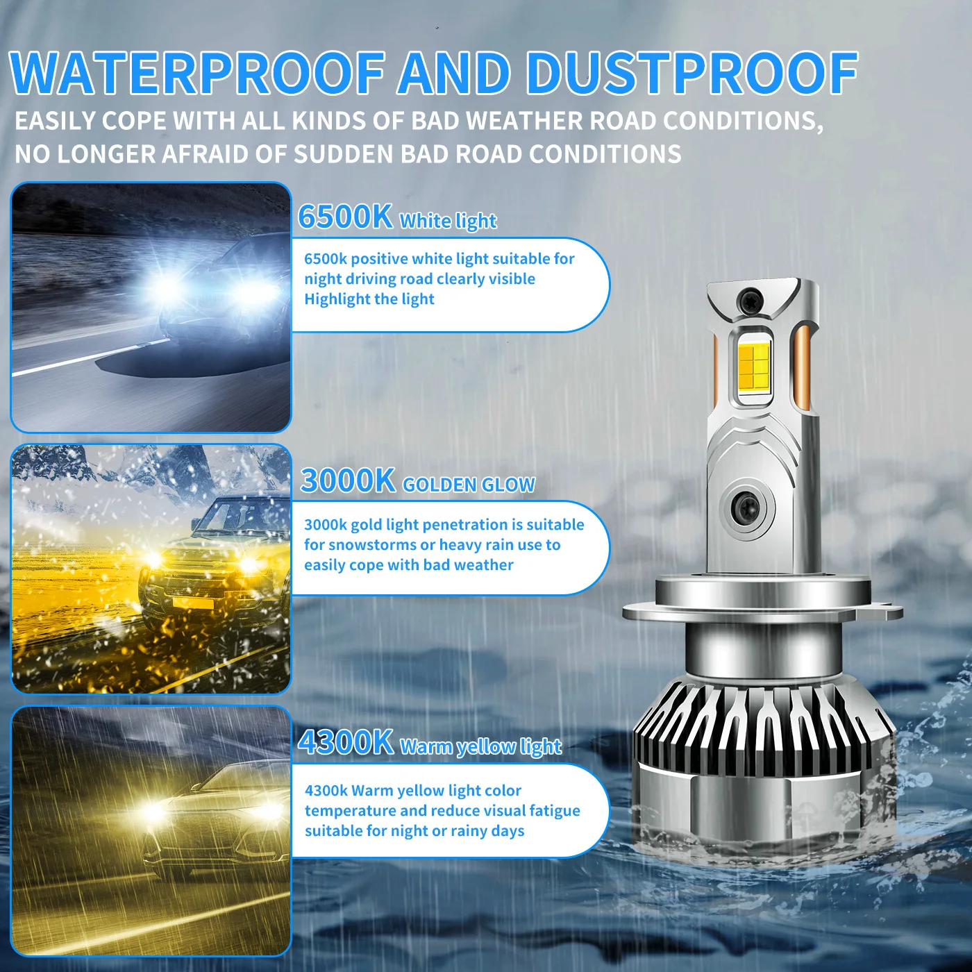 2PCS H7 LED 50000LM 120W 헤드라이트 12V 3000K-6500K 3색 전구 자동차용 LED H7 Canbus 팬 터보 라이트 포함