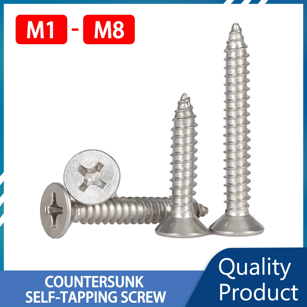 

Phillips Self Tapping Screws Stainless Steel Flat Head Recessed Countersunk Bolts M1 M1.4 M2 M3 M4 M5 M6 Woodworking Wood Screw