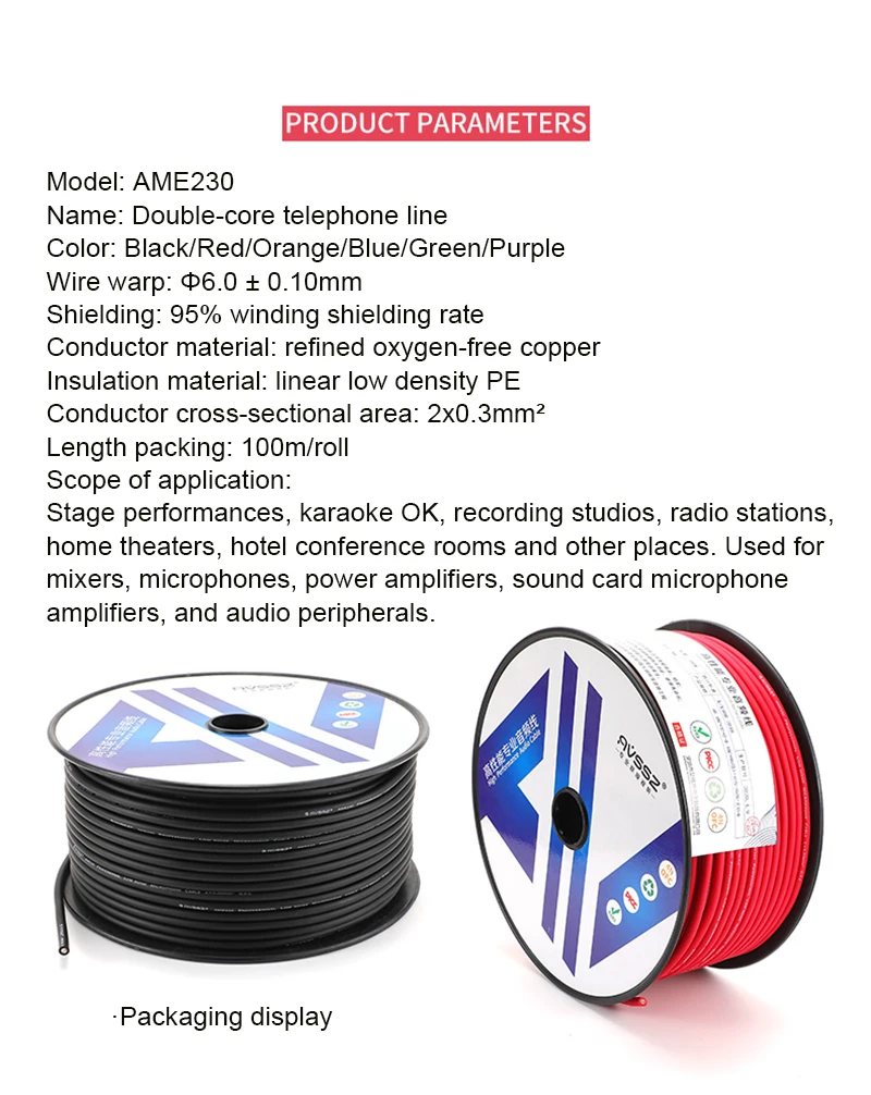 1–30 m langes, symmetrisches, doppelt abgeschirmtes Hi-Fi-XLR-Audiokabel für Mikrofon/Gitarre/Mixer/DIY-Lautsprecher/elektronische Orgel – AME/AMC230-Serie – Detail 17