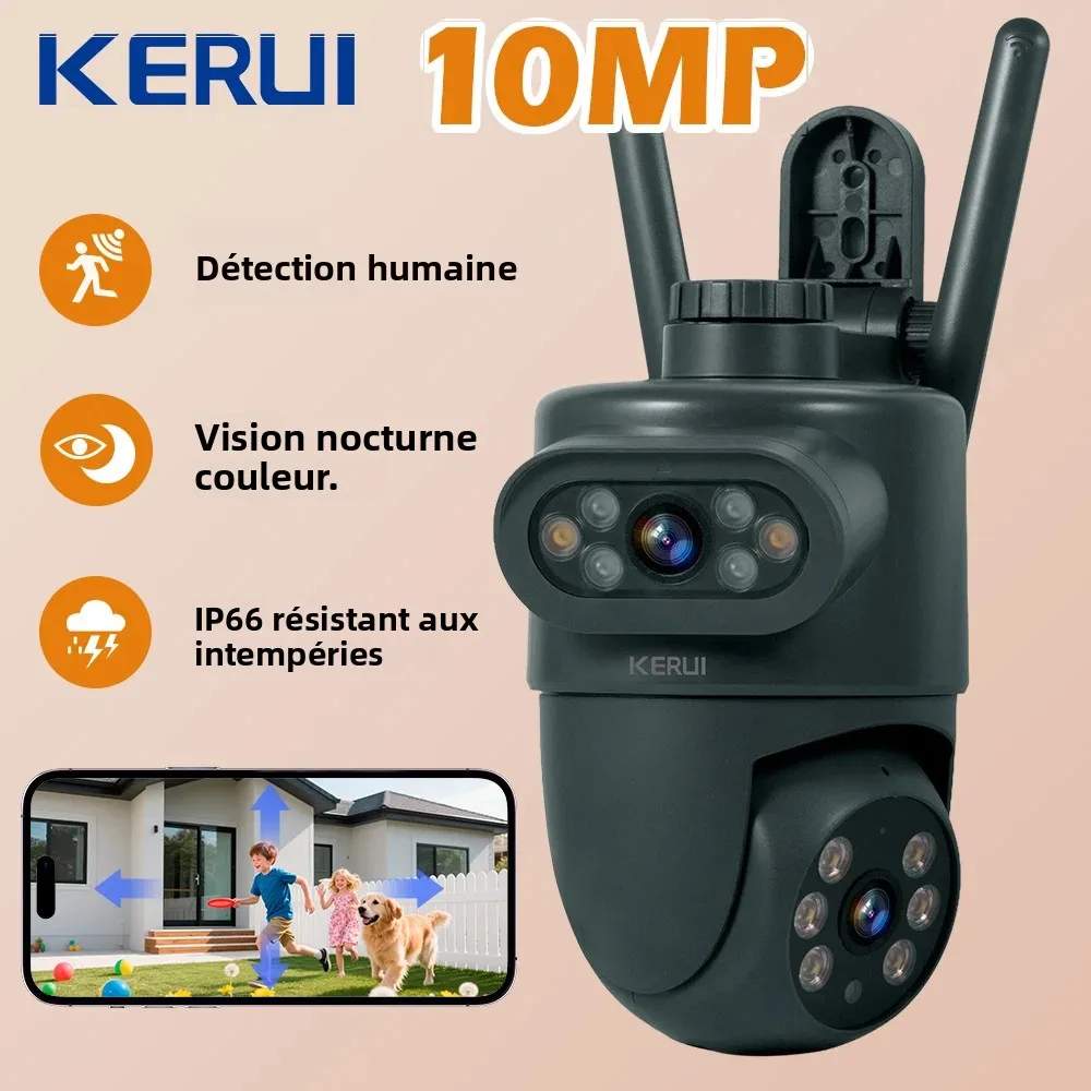 KERUI Caméra IP WiFi extérieure 10MP 5K HD à double objectif Tuya Smart PTZ Sécurité domestique sans fil CCTV Surveillance vidéo humaine_voghion.com