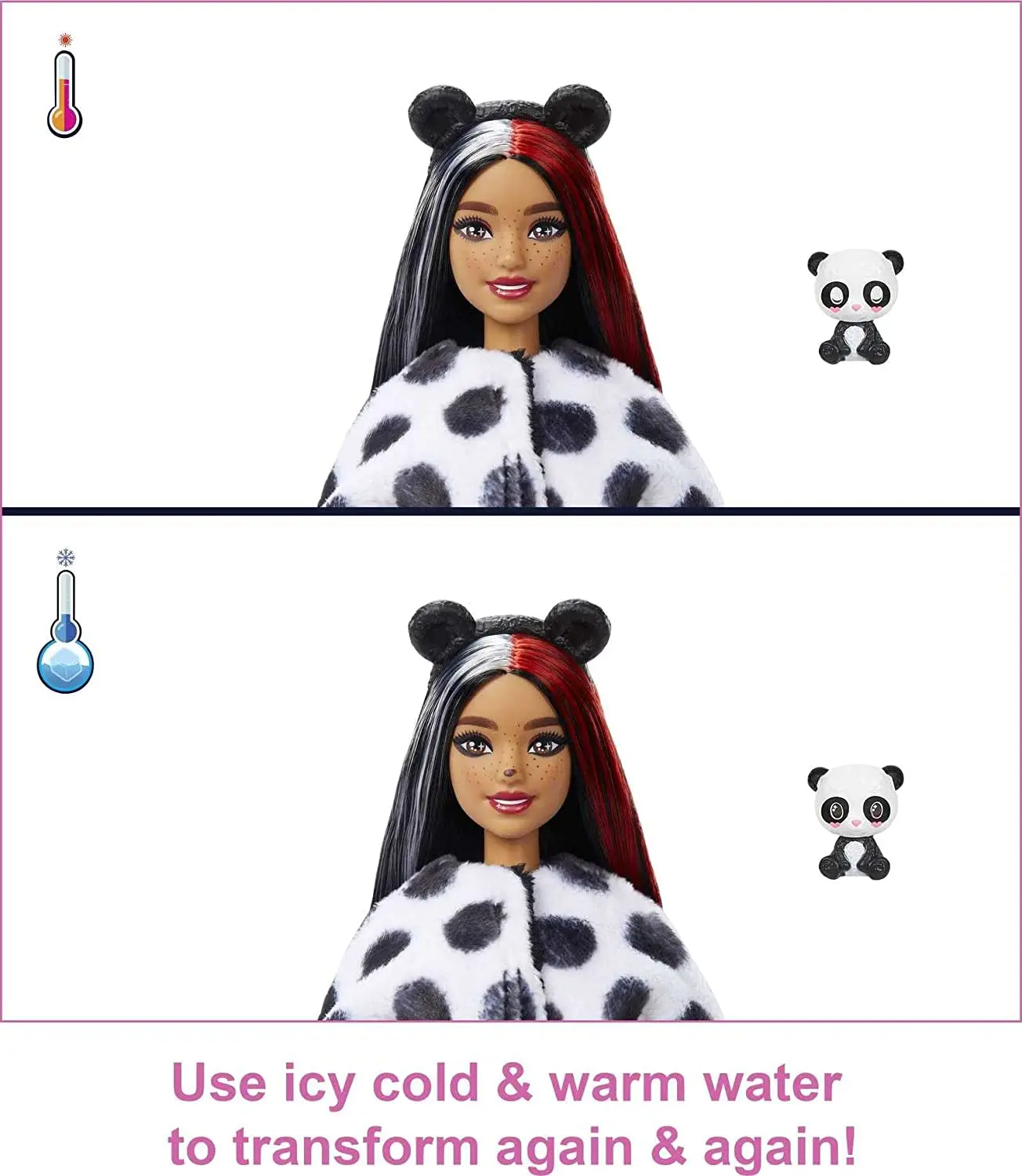 Poupée Barbie Cutie Reveal avec Animal en peluche, déguisement Surprise  lapin changement de couleur Panda articulations jouets pour filles