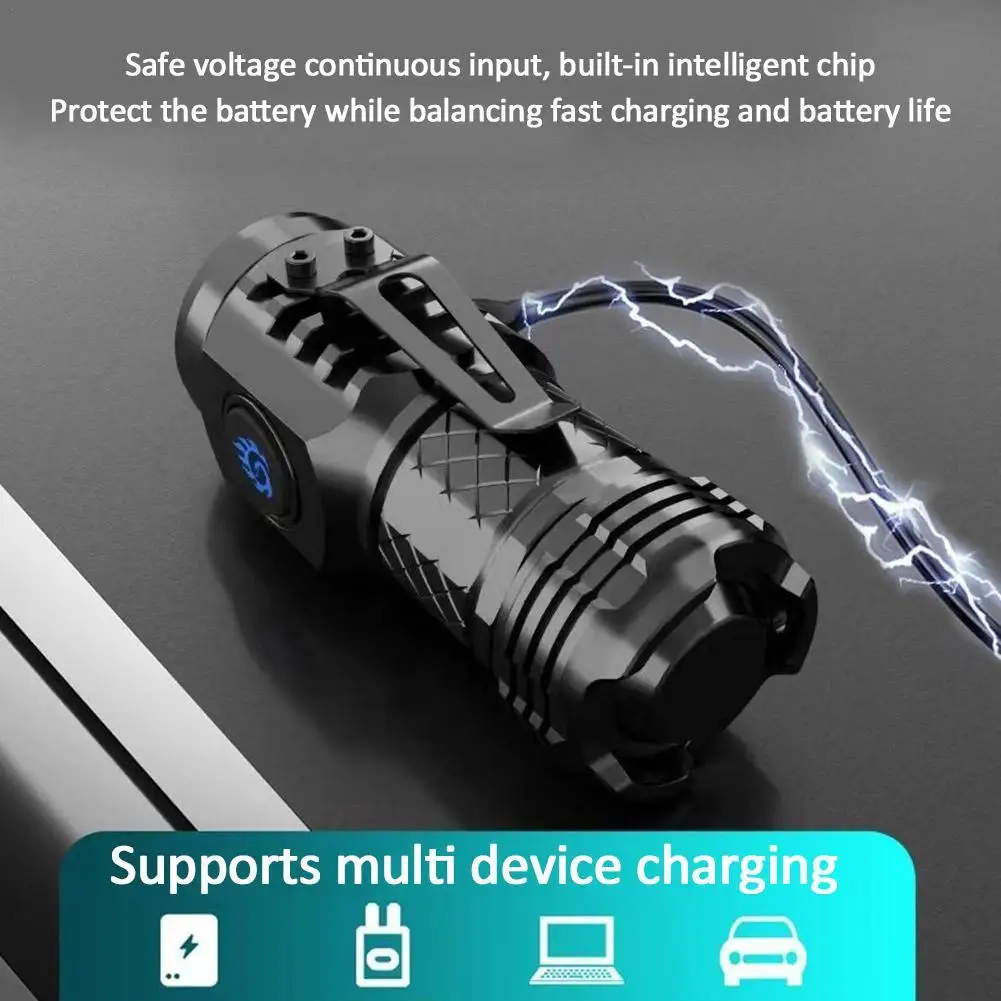 

Mini Flashlights High Lumens Three-Eyed Mini Flash Super Power Pocket Flashlight Portable Rechargeable LED Flashlight