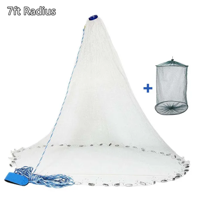 Mudshape Casting Fishing Net – 3/4.2/5.4/6.6m Diameter, Nylon Mesh With Sinkers For Bait & Fish Trapping