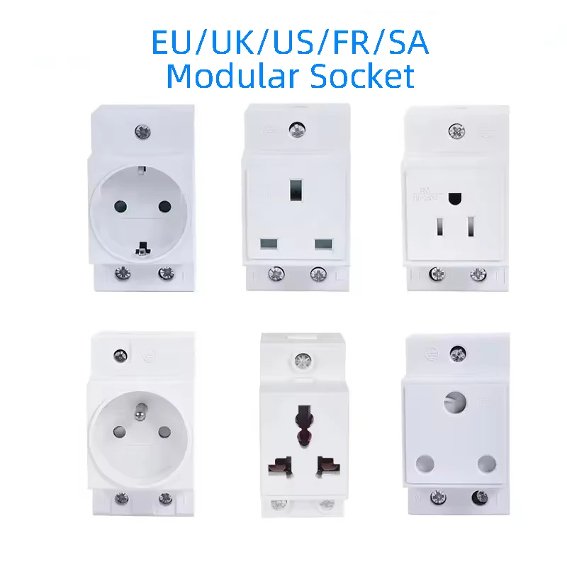 Universal Din Rail Modular AC Power Socket Adapter - 16A 220V Connector, Grey