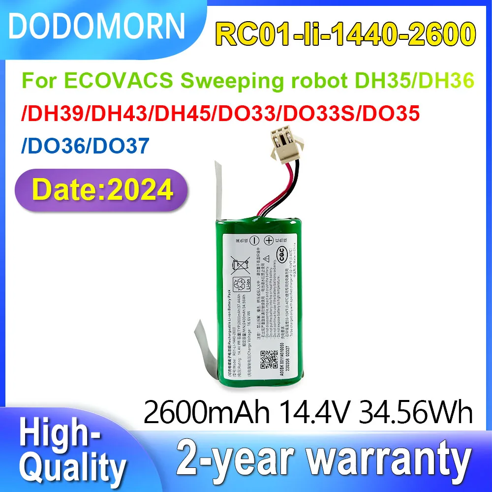 

Аккумулятор DODOMORN для робота-пылесоса ECOVACS DH35 DH36 DH39 DH43 DH45 DO33 DO33S DO35 DO36 DO37 RC01-li-1440-2600 14,4 В 2600 мАч