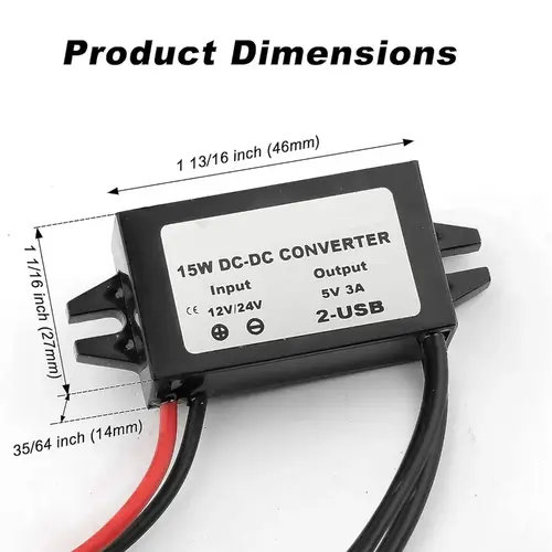 12V/24V to 5V 3A Power Adapter Converter DC-DC Step Down Module USB-A Female/Type C/dual USB/open Wire Connector Waterproof CE - Image 5