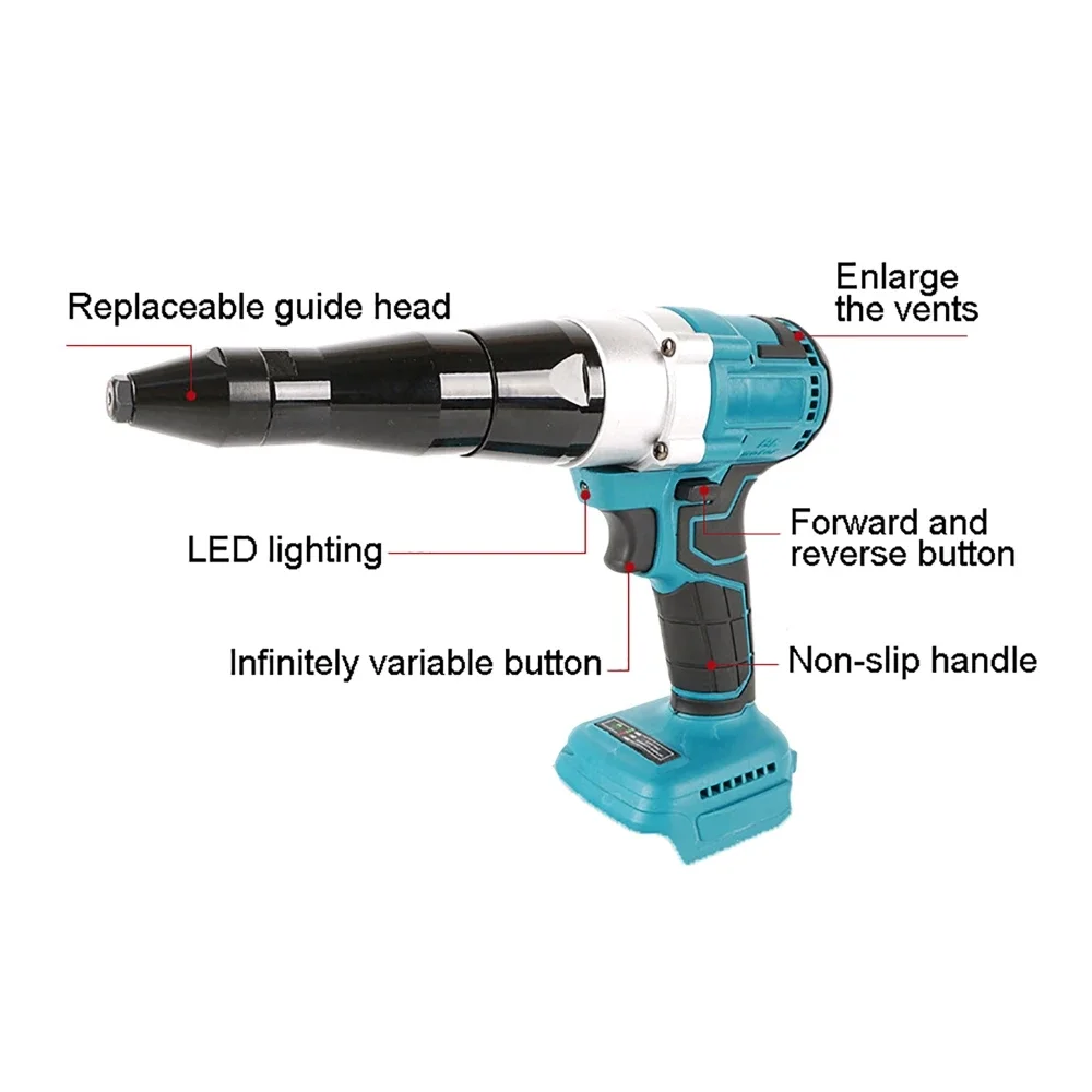 Brushless Electric Riveter Gun for Makita 18V Battery Power Tools 2.4-4.8mm Drill Insert Screwdriver Automatic Nail Removal