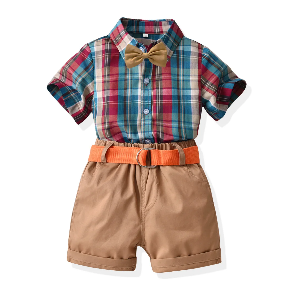 Children Gentleman Dress Baby Boy Clothes Infant Plaid Bowtie Shirt