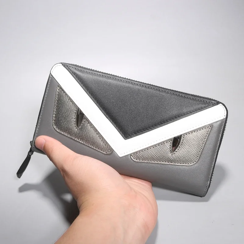 First Layer Cowhide Monster Zipper Bag Contrast Color Multi-Functional Fashion Youth Devil Eyes Long Wallet