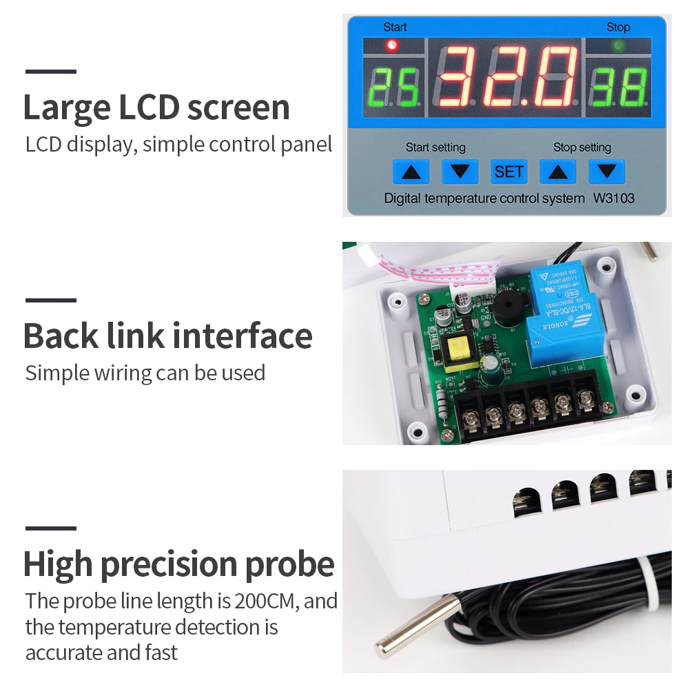 Digitální teplota regulátor 220V maxi 5000W digitální termostat 30A -19 na 99℃ teplota regulátor spínač LCD XH-W3103