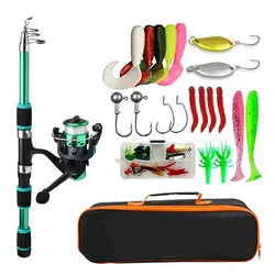 Telescopic Fishing Rod & Reel Kit with Baits and Hooks (Green)