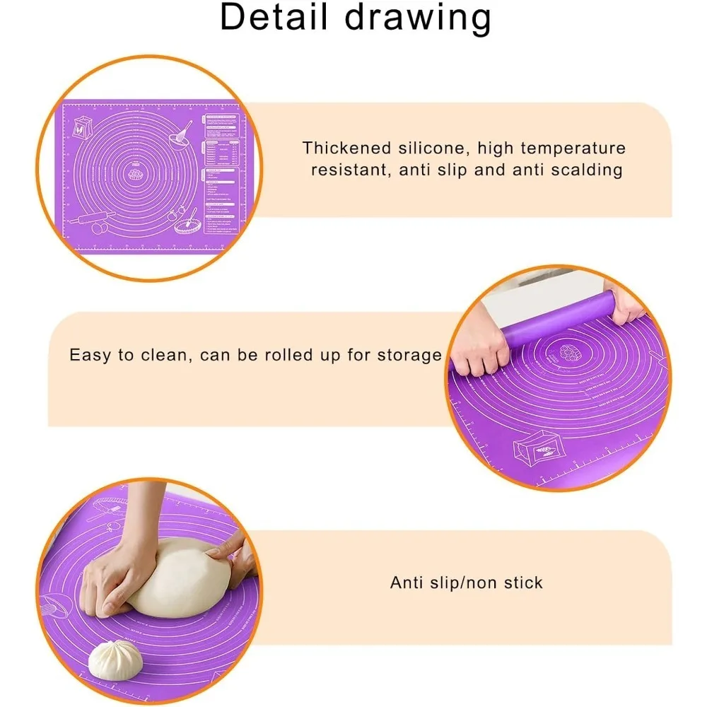 Food GradePlasticRolling Mat With Measuring Tool Non Slip Kneading Mat, Easy To Clean Non Stick Baking Mat ReusableBakingUtensil_voghion.com