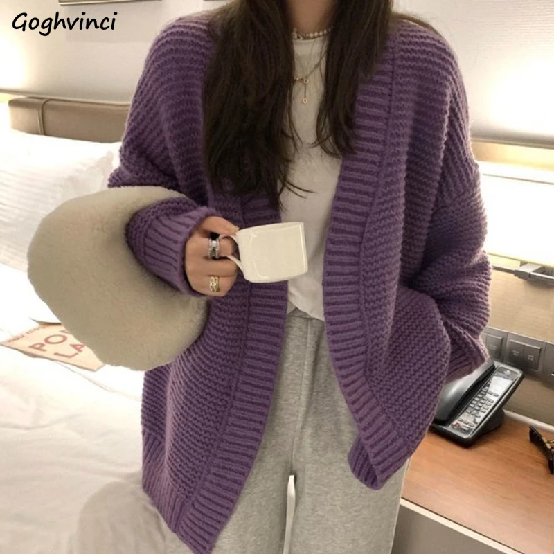 

Women Cardigans Simple V-neck Sweater Coats Autumn Winter New Arrival Baggy Stylish College Y2k Daily Chic Female Knitted Jacket