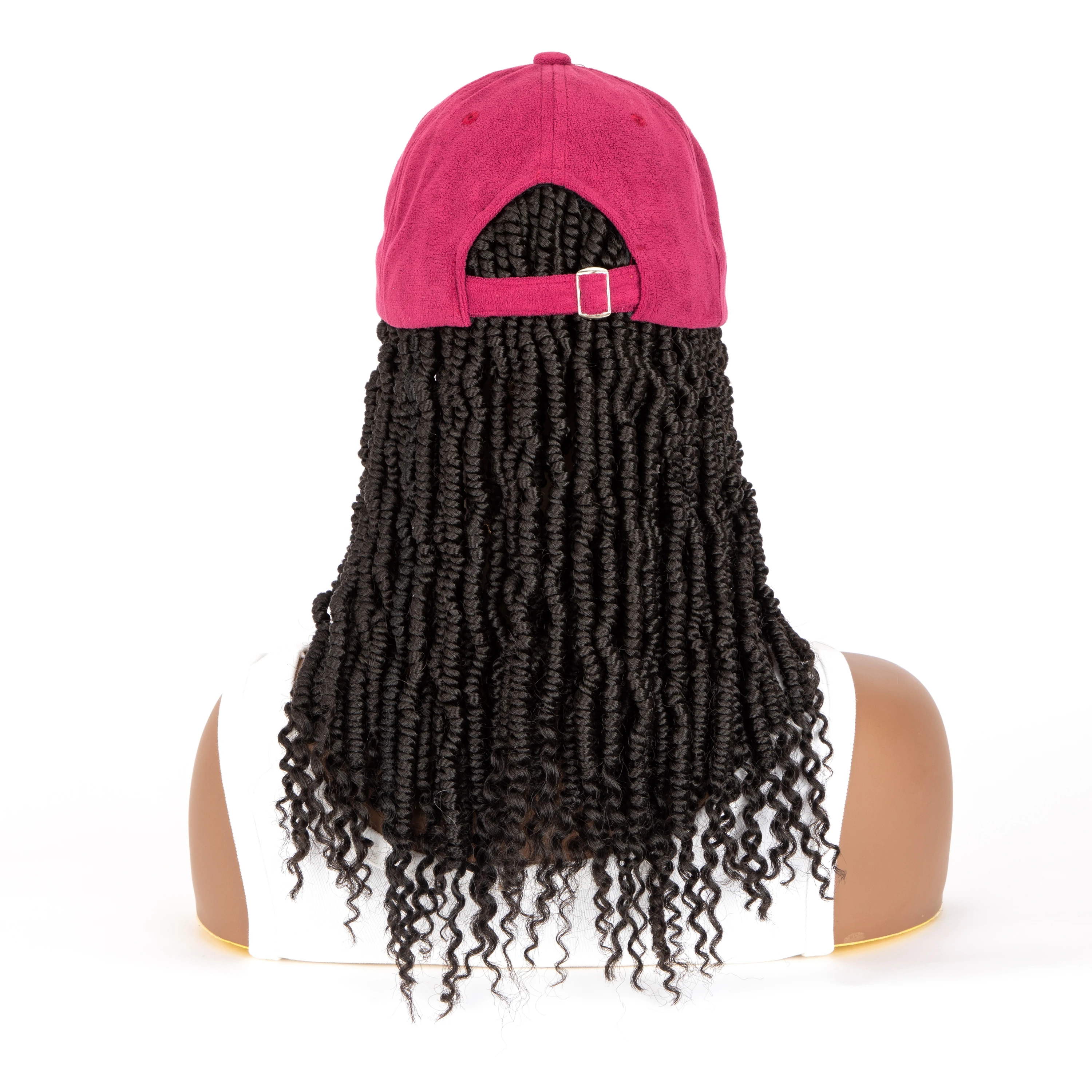 Medium Braided Synthetic Wig Spring Box Braids Hair Extensions With Burgundy Baseball Cap Bucket Hat synthetic hair wigs