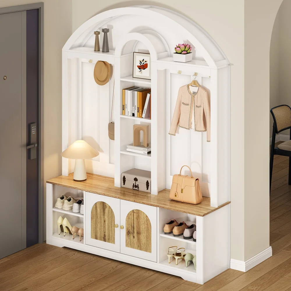 Multifunktionaler Kleiderschrank mit Schuhregal und Haken, Eingangsbereichsschrank mit Regalen, Kleiderschrank mit praktischem Stauraum – Detail 10