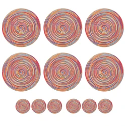 Set of 12 Washable Non - Slip Heat Resistant Braided Table Mats with Cup Coasters for Dining & Kitchen Tables (Rainbow set)