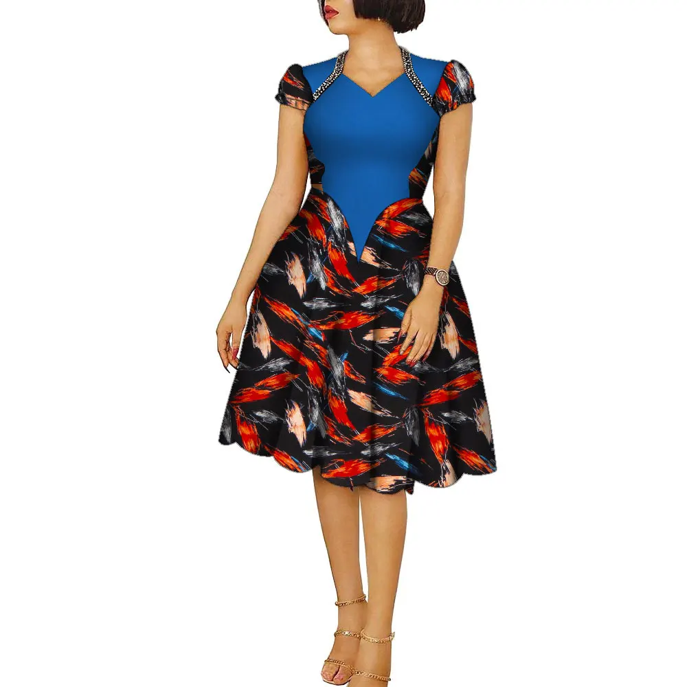 African Dresses for Women Ankara Fashion Patchwork Knee Length