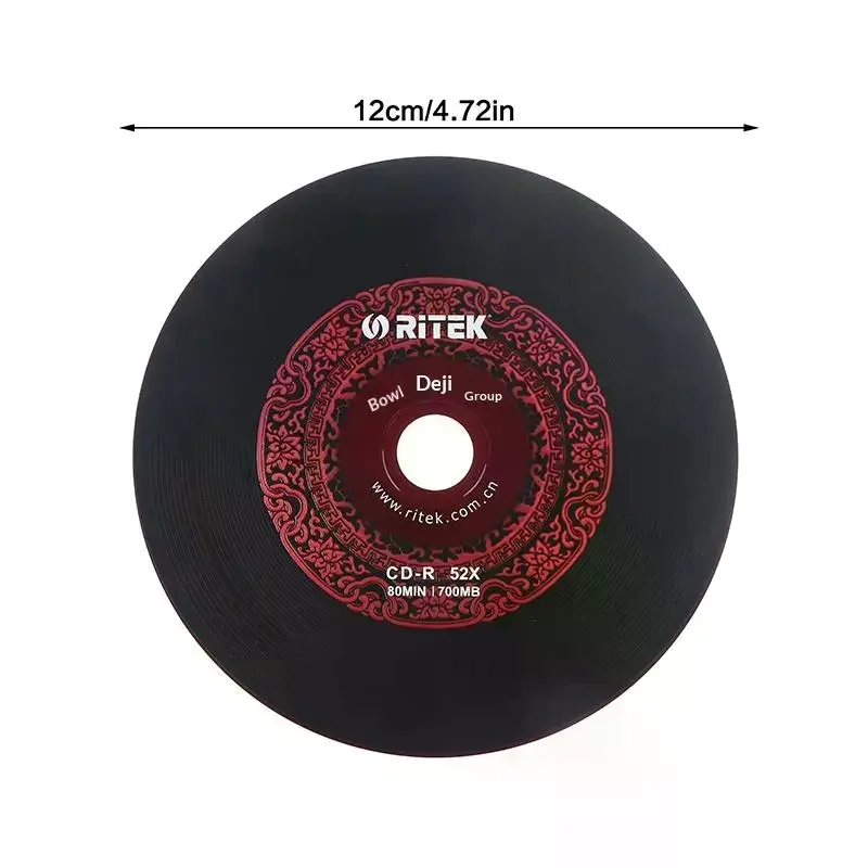 10PCS Ritek 비닐 디스크 블랙 CD-R 빈 디스크 녹음 가능 컴팩트 디스크 700MB/80min/52x 자동차 음악 CD-R 빈 디스크 디스크