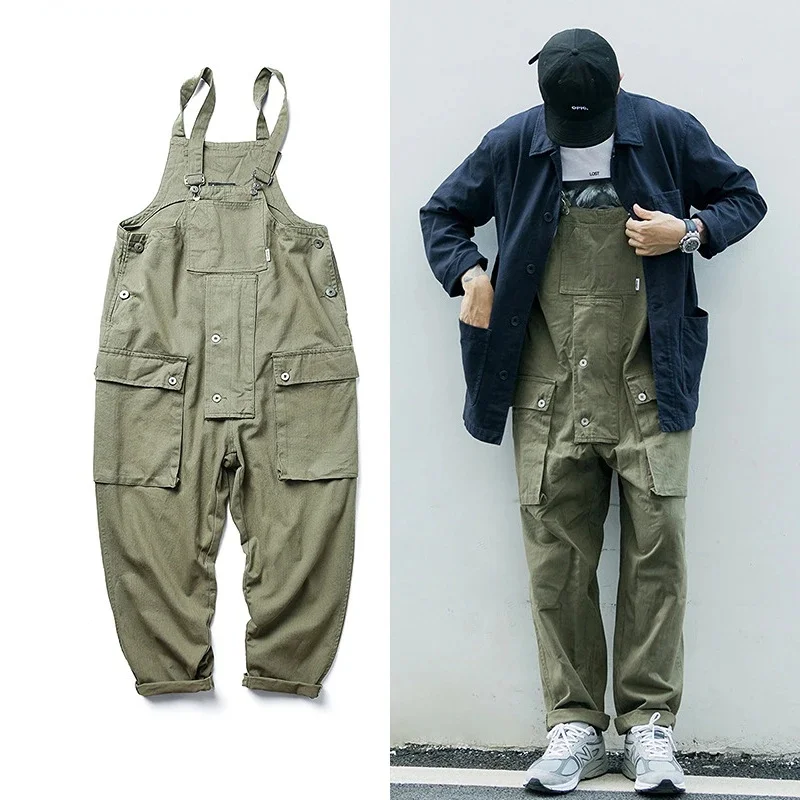 

Cargo Multi-Pocket Bib Overalls Men American Streetwear Work Joggers Male Coveralls Casual Oversize Trousers