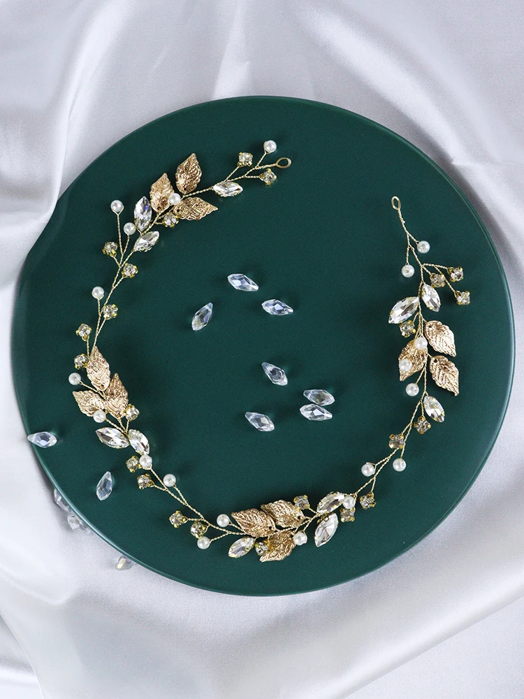 Golden Leaves Bridal Headbands Handmade Party Hairband Simple Women and Girls Hair Vine Wedding Hair Accessories for Banquet