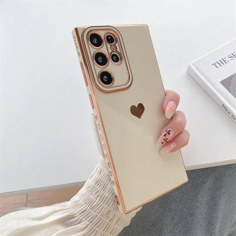 Coque de téléphone plaquée cœur d'amour pour Samsung Galaxy S25 S24 S23 S22 S21 Plus Ultra S20 FE Silicone souple TPU antichoc couverture arrière_voghion.com