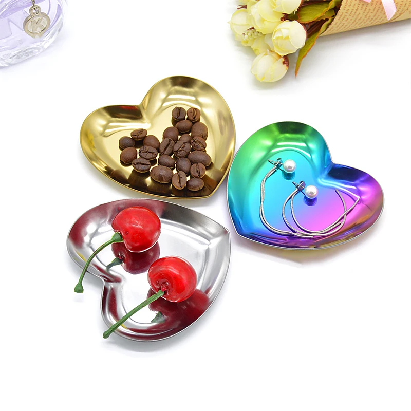 Modern Simple Metal Stainless Steel Heart Shape Storage Tray Jewelry Display Tray  Ring Watch  Storage Multi-functional Tray 5