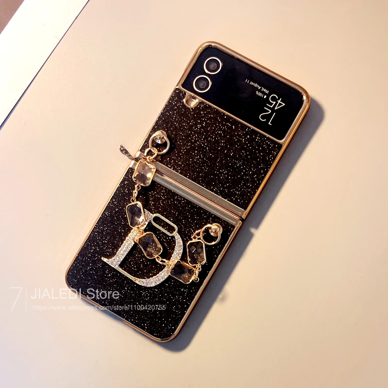Фото Модный браслет с алмазной надписью D блестящий чехол для телефона Samsung Galaxy Z Flip 5 4 3 чехол с цепочкой №2