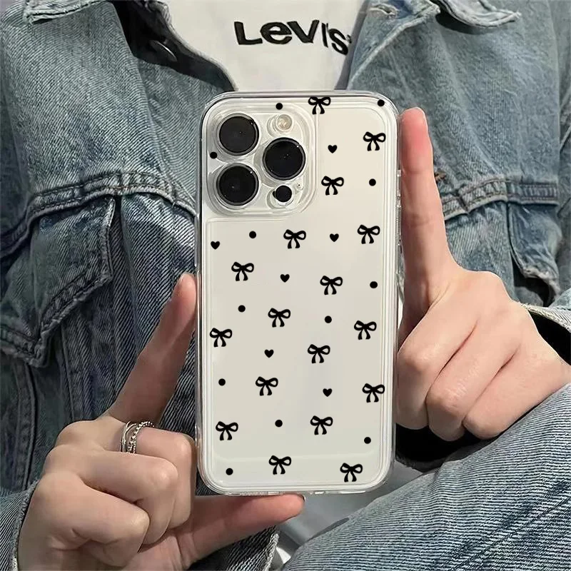 Chic Black Bowknot Minimalist Printed Phone Case Cover
