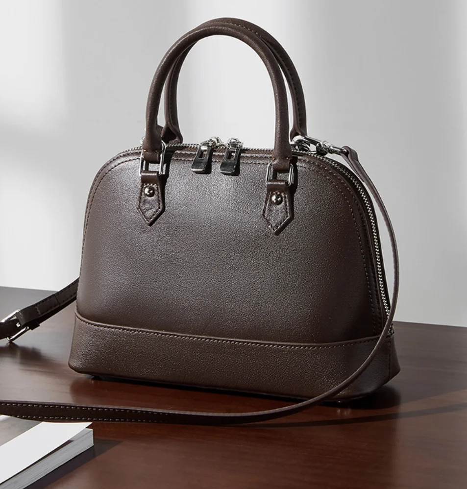 New Boston Bowling Handbag Single shoulder slant bag vintage casual Shell women's bag genuine Leather shopping hobo