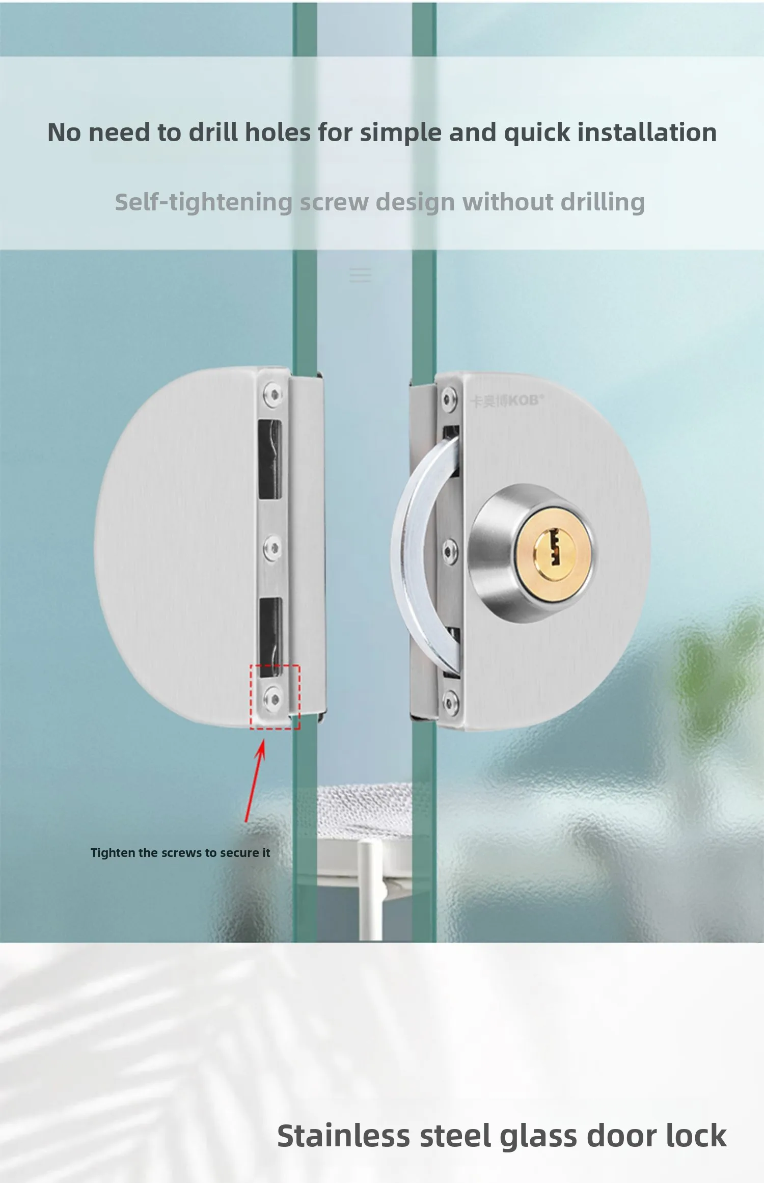 No-Drill 304 Stainless Steel Glass Door Lock Single/Double Door for Tempered Sli