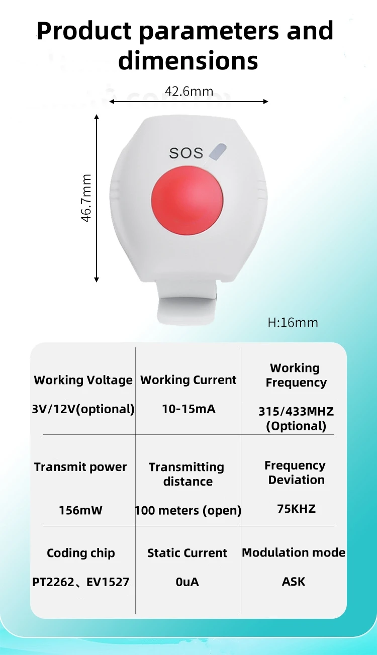 Remote Emergency Button SOS Call Button Wireless Wristwatches Emergency SOS Medical Alert System for Seniors Patients Elderly