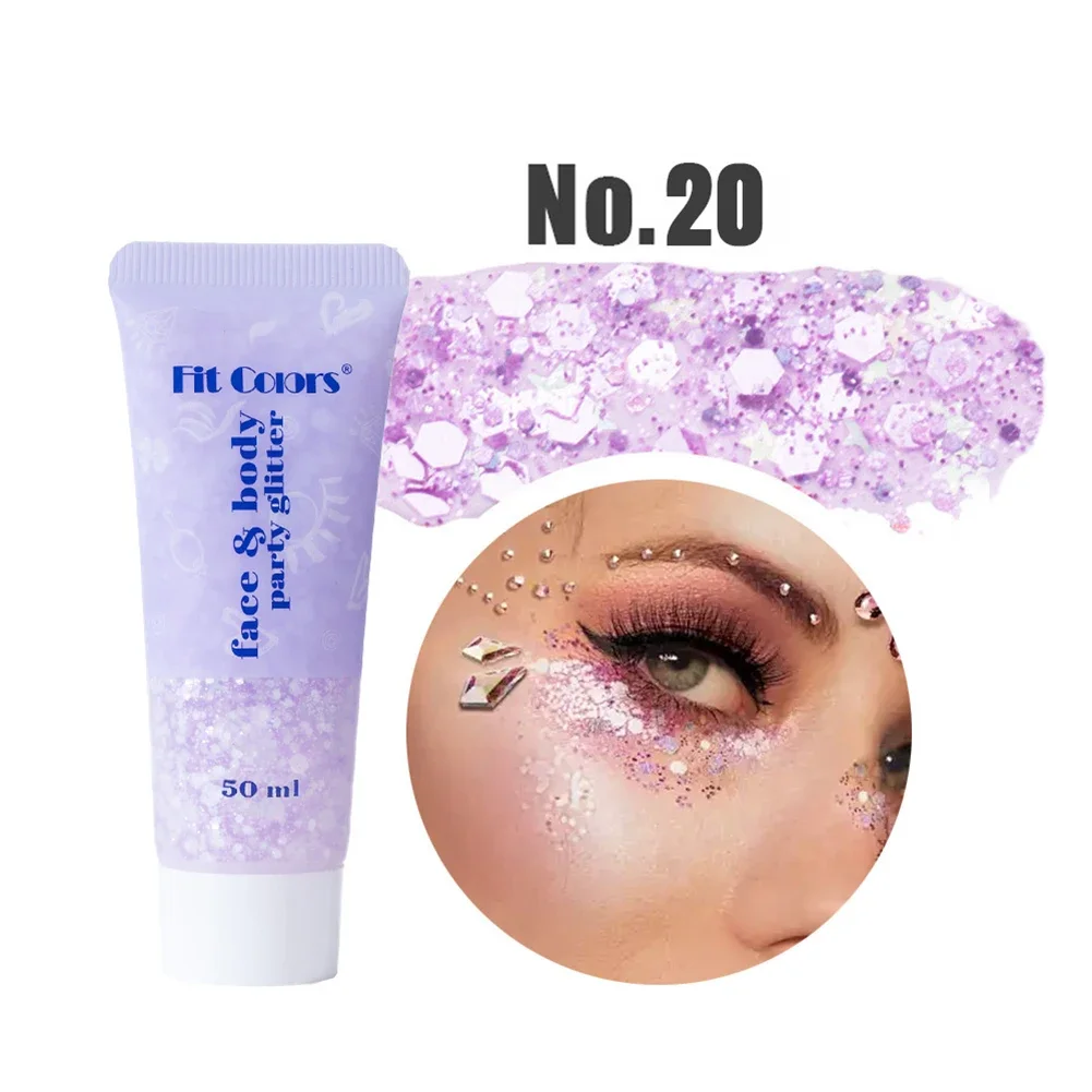 Vibrant 20-Color High Shine Glitter Gel 50ml - Waterproof Sparkling Makeup for Face, Body, Nails, and Hair