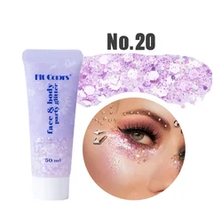 Vibrant 20 - Color High Shine Glitter Gel 50ml - Waterproof Sparkling Makeup for Face, Body, Nails, and Hair (20 Silver Pink)