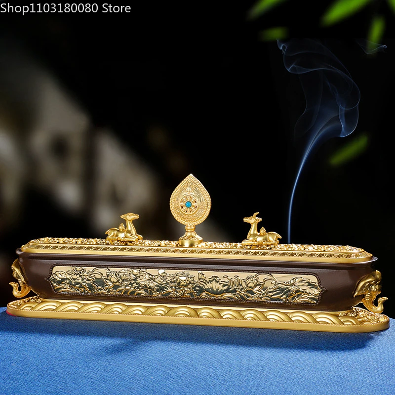 

35cmTibet horizontal incense burner Double deer elephant lotus horizontal line incense censer incense holder zen Home decor