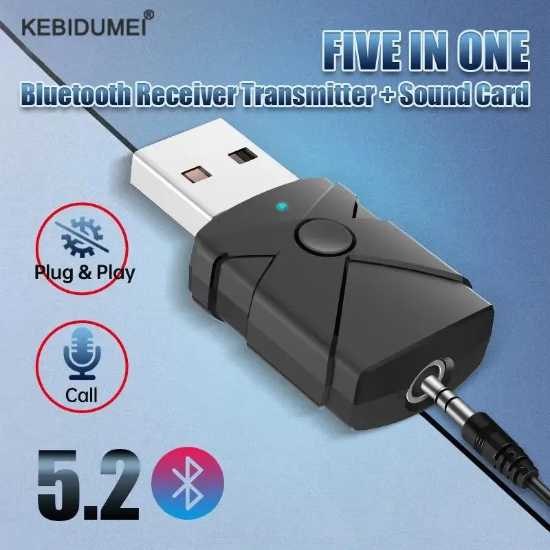 Usb Bluetooth 5.2 Audio Adapter Wireless Receiver Transmitter Sound Card 3.5Mm Aux Music Dongle For Tv Car Speaker Pc